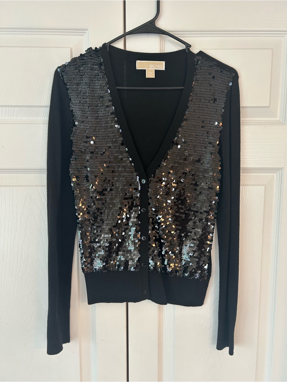 NWOT Michael Kors Women’s Black Sequin Cotton Button Up Cardigan Sweater Size XS